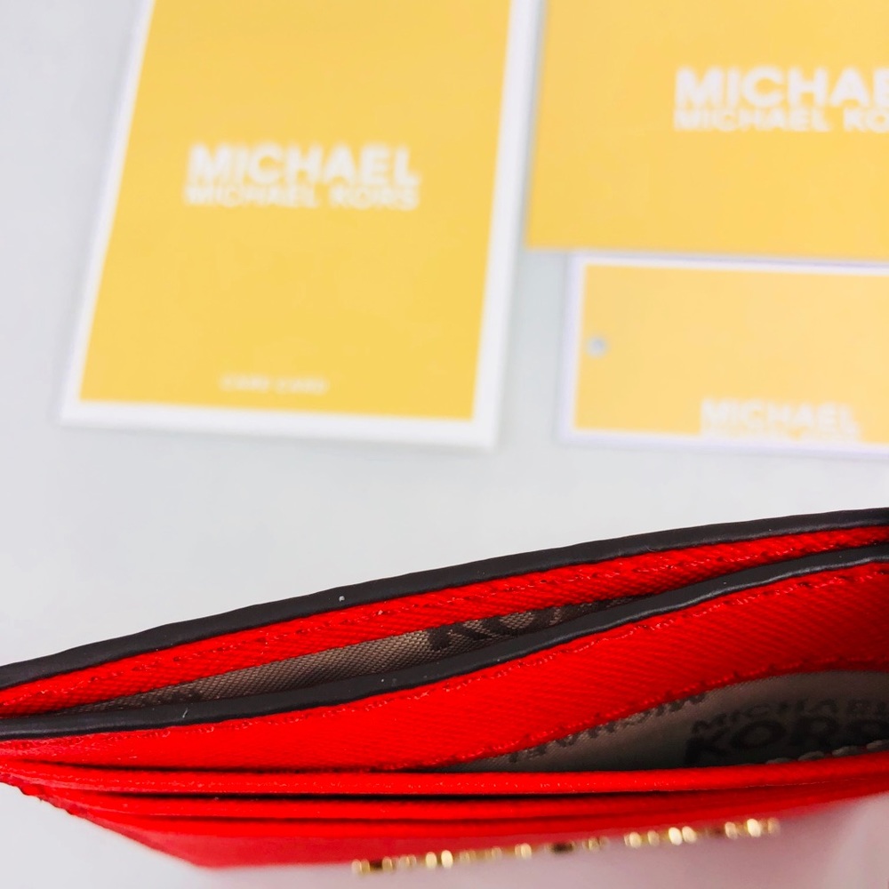 New! Michael Kors Bright Red Leather Card Case - Picture 7 of 7